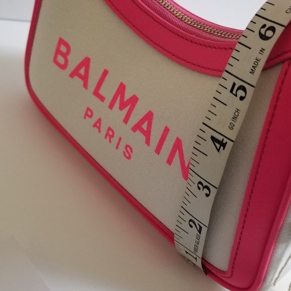 Balmain B-Army Canvas Leather Shoulder Bag White Pink - Picture 5 of 7